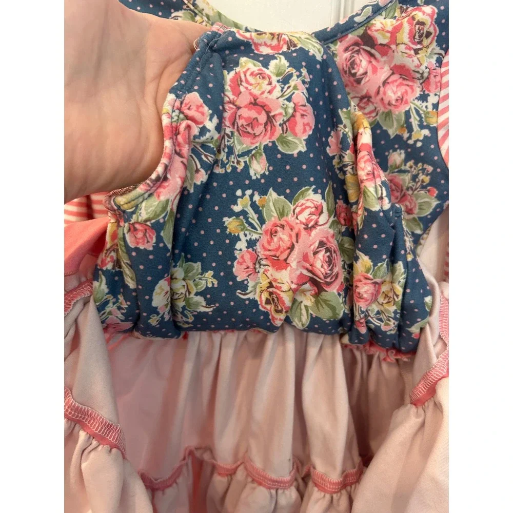 Cheeky Plum Leotard Dress Pink Floral Striped Ruffle Long Sleeve 4T‎ Boutique